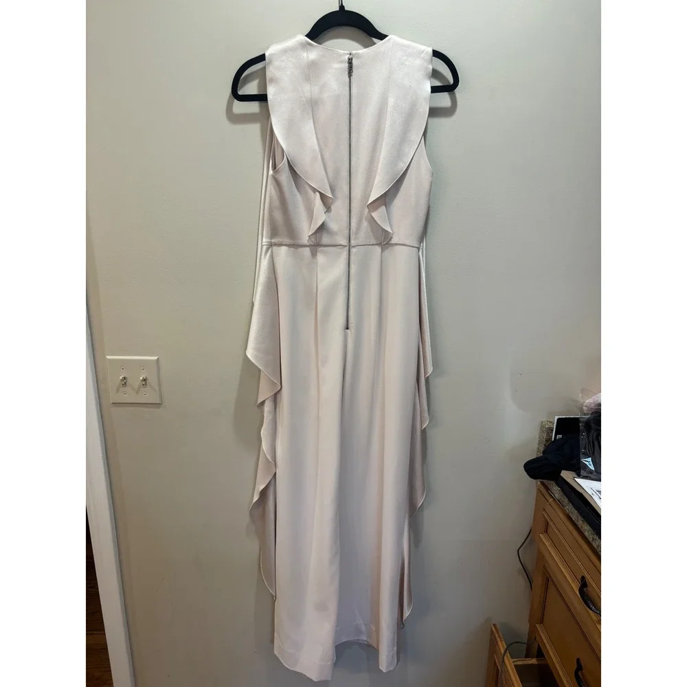 Alice + Olivia Cream Sarandon Satin Ruffle Wide Leg Jumpsuit Size 2 - Picture 3 of 14